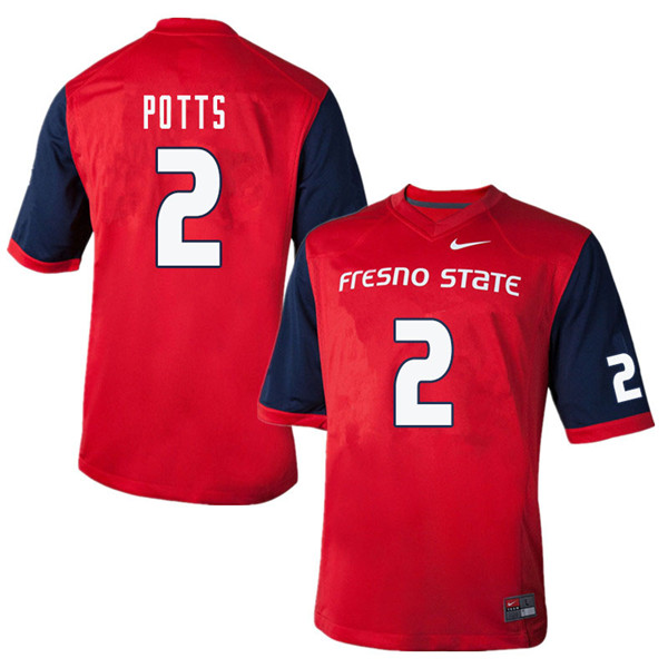 Men #2 DeShawn Potts Fresno State Bulldogs College Football Jerseys Sale-Red - Click Image to Close